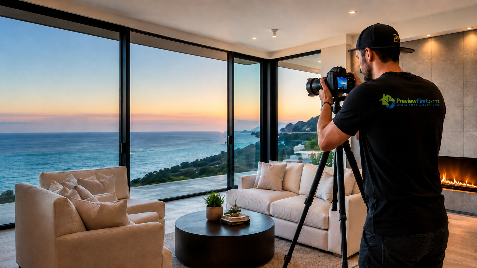 PreviewFirst photographer shooting a luxury oceanfront living room